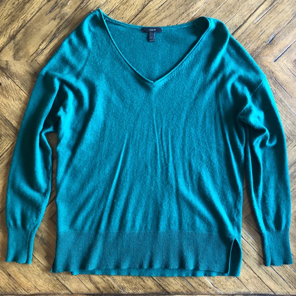 J. Crew Green Wool V-Neck Sweater